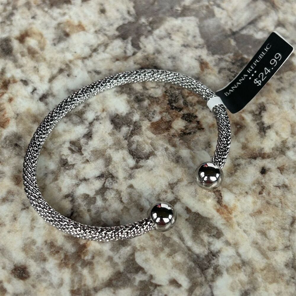 Banana Republic Silver Tone Mesh Cuff Bracelet Adjustable Standard Size Jewelry